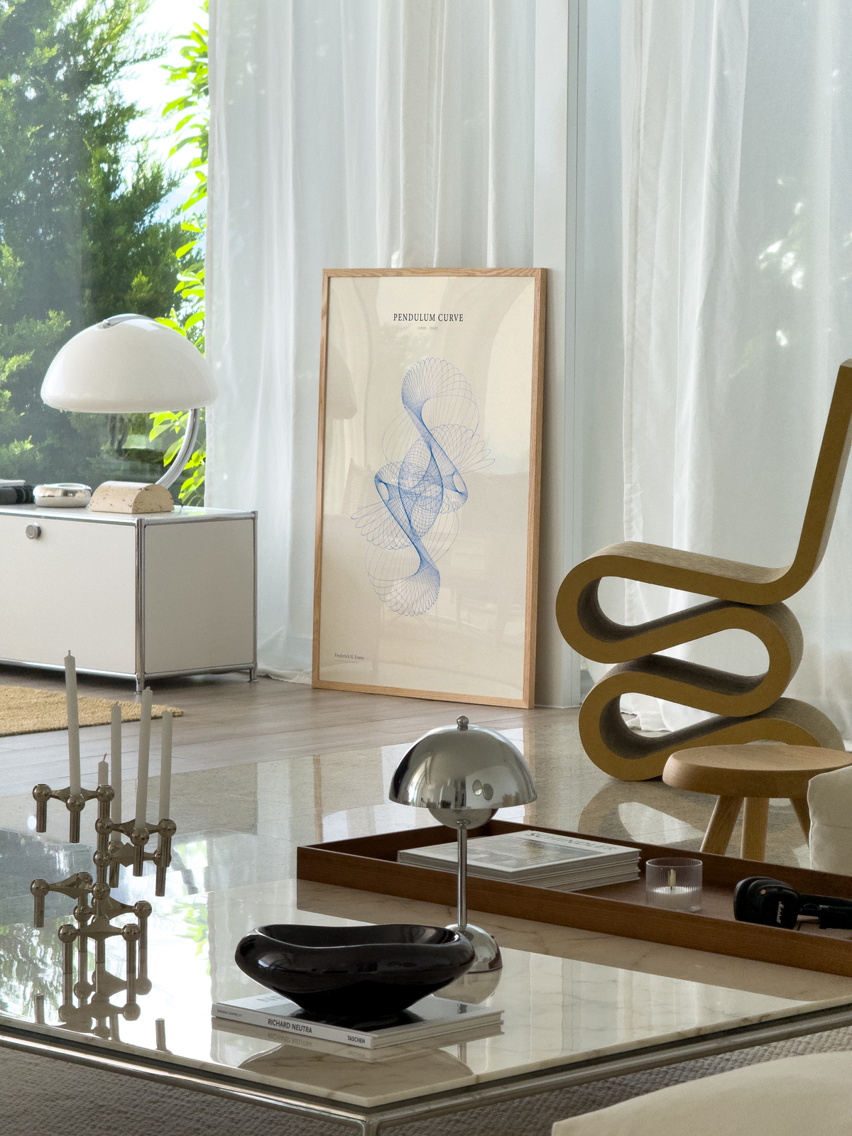 Pendulum Curve – poster by Frederick H. Evans in a dark oak frame